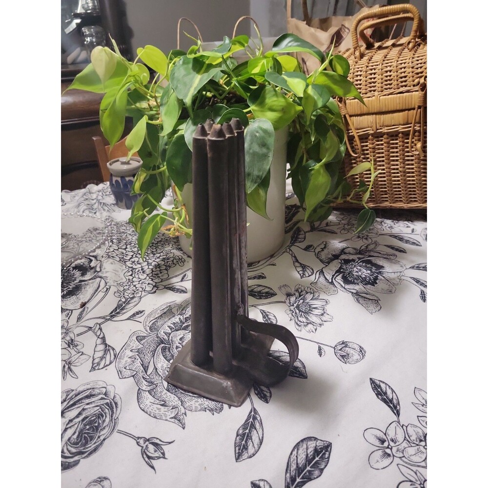 READ Vtg Primitive, Tin Metal 6 Tube taper 10 inch candle Mold metal tube Rustic